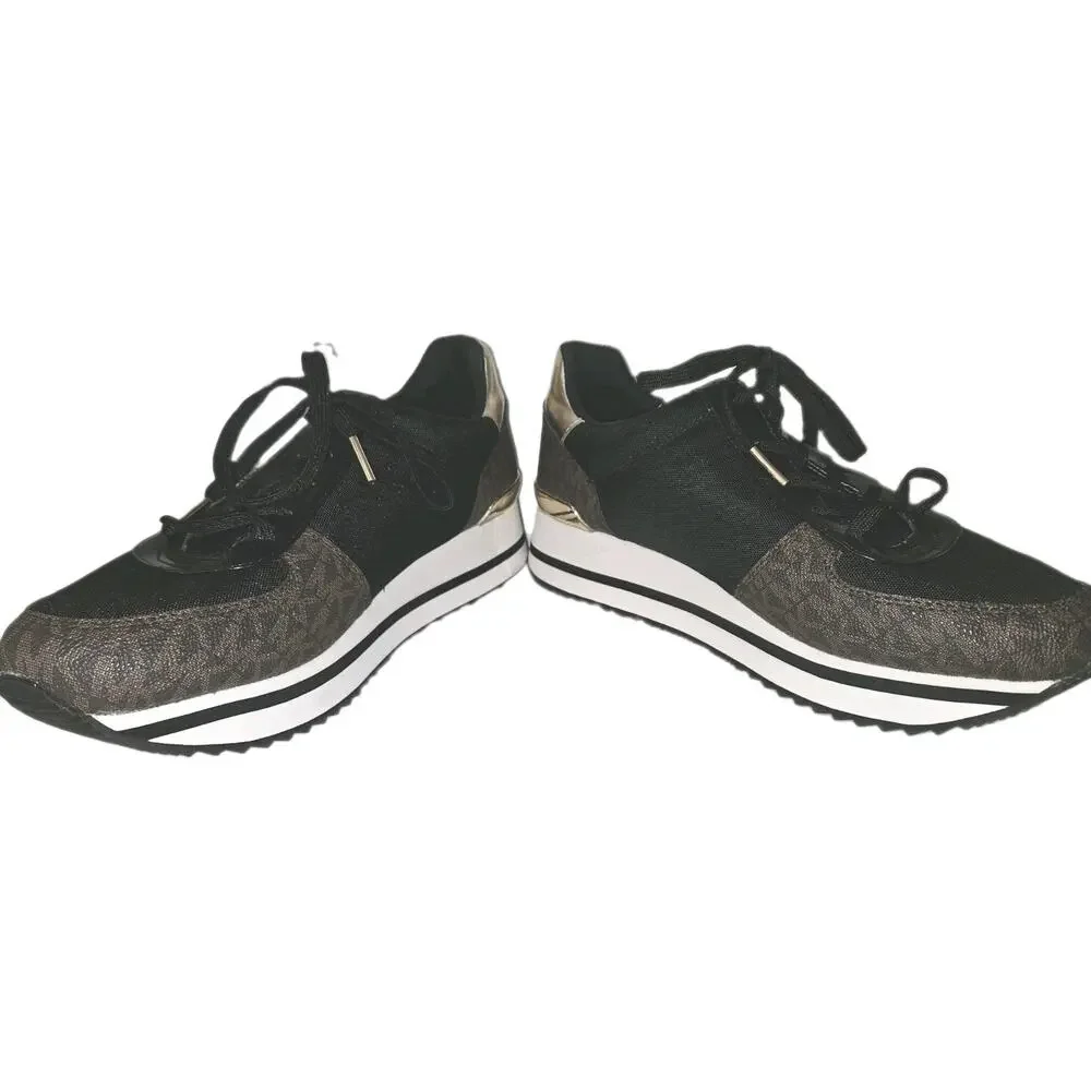 New! Michael Kors Monique Logo Womens Sneaker Black Brown 10M